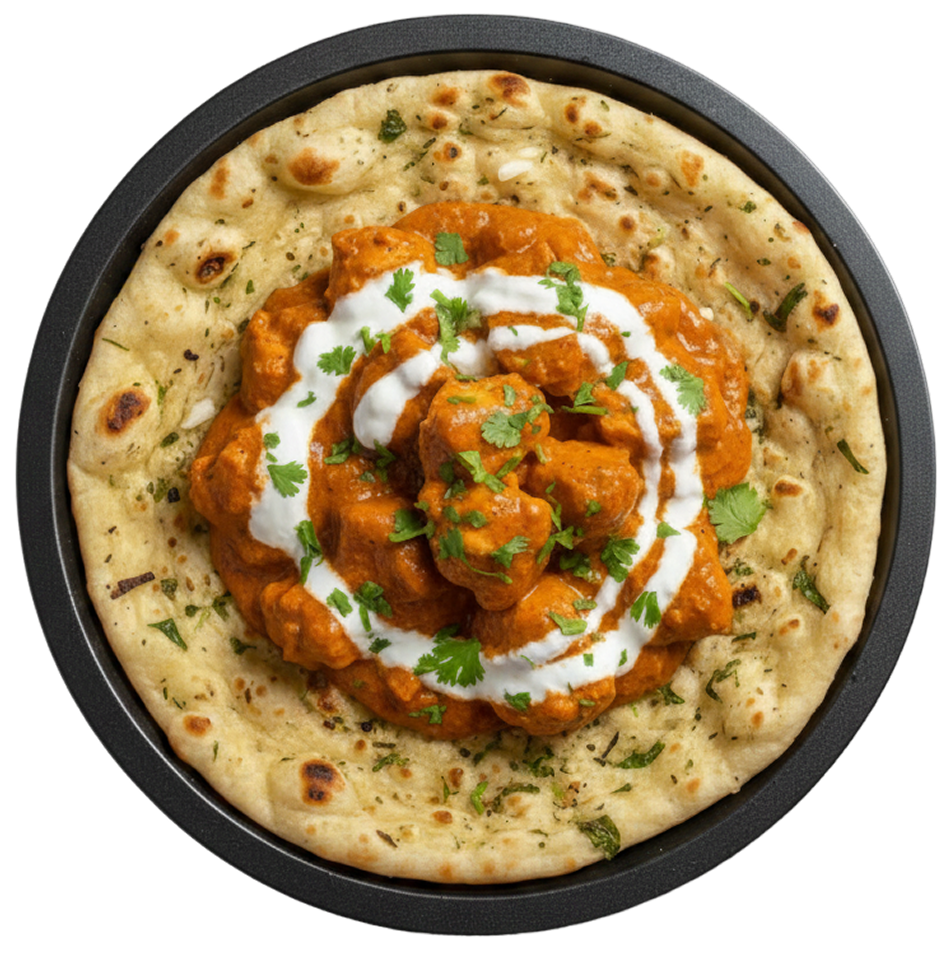 Butter chicken served over naan at Taj Palace Indian restaurant in Summerlin