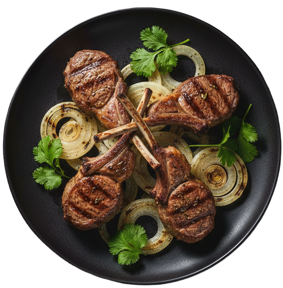 Grilled lamb chops with onions at Taj Palace Indian restaurant in Henderson