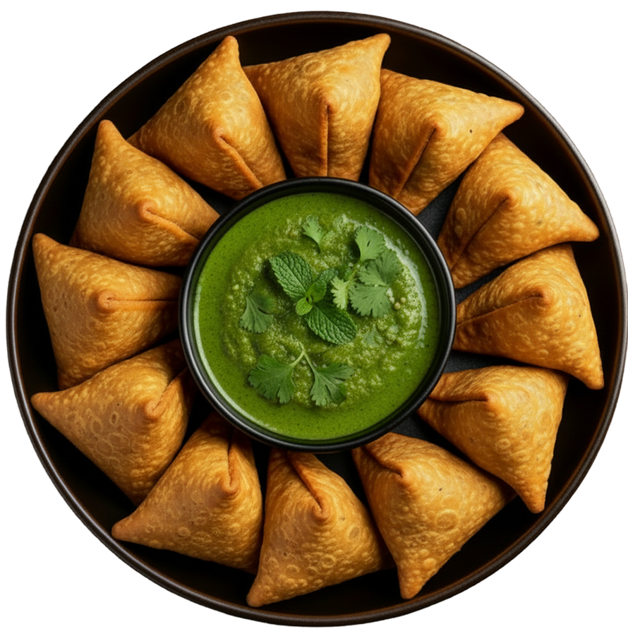 Crispy vegetable samosas with mint chutney at Taj Palace Indian restaurant in Henderson