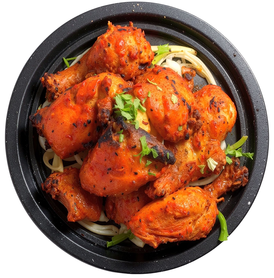 Tandoori chicken over onions at Taj Palace Indian restaurant in Las Vegas